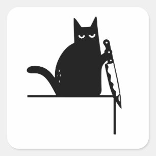 Grappige Zwarte Kat met Mes Decoratie, Deurframe K Vierkante Sticker