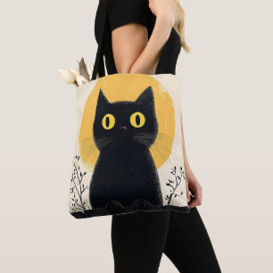 Grappige zwarte kat met volle maan draagtas