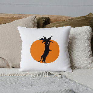 Grappige Zwarte Kat Oranje Tomaat Modern Witte Aan Kussen