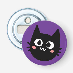 Grappige Zwarte Kat Paars Button Flesopener