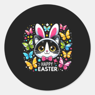 Grappige Zwarte Kat Paasei Gelukkig Pasen Konijn T Ronde Sticker