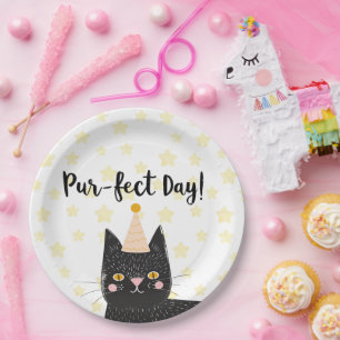Grappige zwarte kat perfecte dag verjaardag papieren bordje