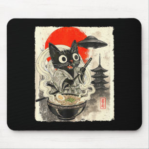 Grappige Zwarte Kat Ramen Alien Ufo Ontvoering Jap Muismat