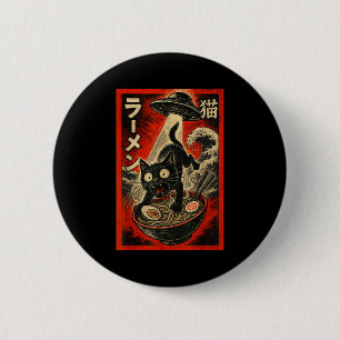 Grappige Zwarte Kat Ramen Alien Ufo Ontvoering Jap Ronde Button 5,7 Cm