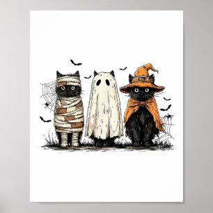 Grappige zwarte kat spook heks Halloween kostuum M Poster