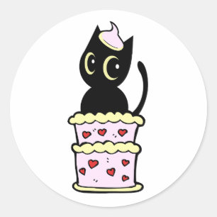 Grappige zwarte kat springen uit een taart ronde sticker