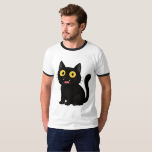 Grappige Zwarte Kat Sticker met Gele Ogen T-shirt