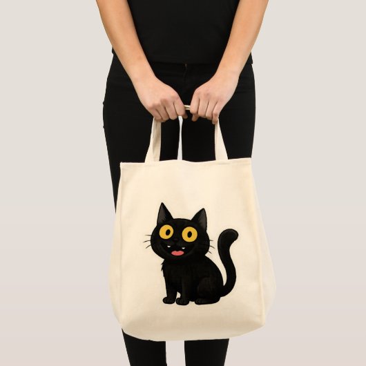 Grappige zwarte kat Sticker met gele ogen Tote Bag (Voorkant (product))
