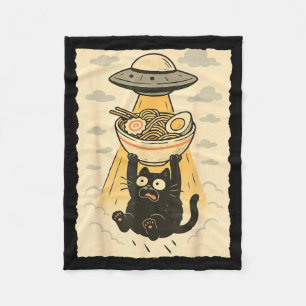 Grappige Zwarte Kat Ufo Ramen Alien Ontvoering Gra Fleece Deken