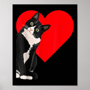 Grappige Zwarte Kat Valentijnsdag Hart Tuxedo Cat Poster