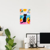 Grappige Zwarte Kat Vers Fruit en Zee Poster (Thuiskantoor)