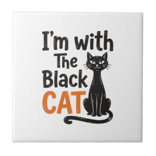 Grappige Zwarte Kat Vintage Gravure Halloween Desi Tegeltje