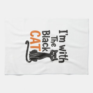 Grappige Zwarte Kat Vintage Gravure Halloween Desi Theedoek