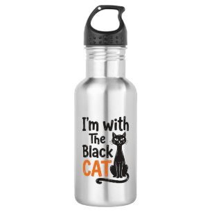 Grappige Zwarte Kat Vintage Gravure Halloween Desi Waterfles
