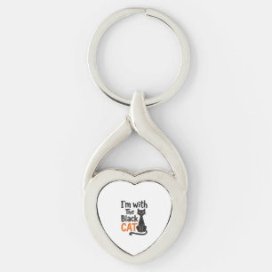 Grappige Zwarte Kat Vintage Gravure Halloween Ontw Sleutelhanger