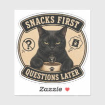 Grappige zwarte kat vinyl sticker | Snacks eerst z