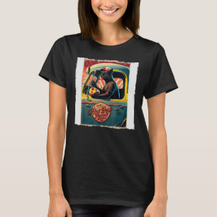 Grappige Zwarte Kat Vrachtwagen Driver Hot Dogs vo T-shirt