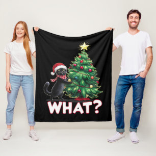 Grappige zwarte kat wat kerstboom fleece deken
