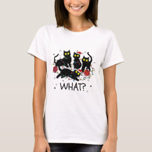 Grappige Zwarte Kat Wat Kerstboom Meme Kerstmannen T-shirt
