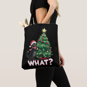Grappige Zwarte Kat Wat Xmas Kerstboom Draagtas