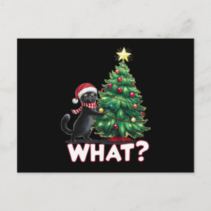 Grappige Zwarte Kat Wat Xmas Kerstboom Feestdagenkaart
