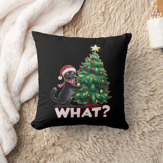 Grappige Zwarte Kat Wat Xmas Kerstboom Kussen (Deken)