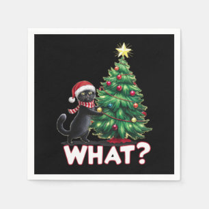 Grappige Zwarte Kat Wat Xmas Kerstboom Servet