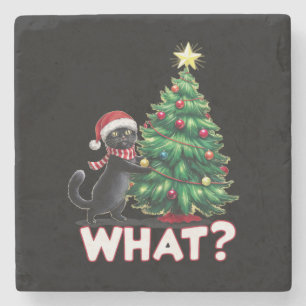 Grappige Zwarte Kat Wat Xmas Kerstboom Stenen Onderzetter