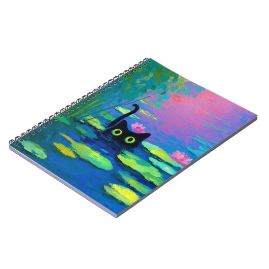 Grappige zwarte kat zwemt in vijver | Excentrieke  Notitieboek (Linkerzijde)