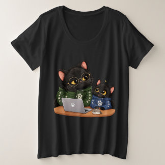 Grappige zwarte katten die op laptop programmeur k grote maat t-shirt