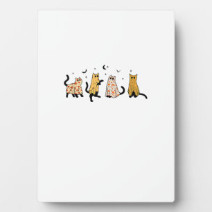 Grappige Zwarte Katten Geest Halloween Patroon Kat Fotoplaat