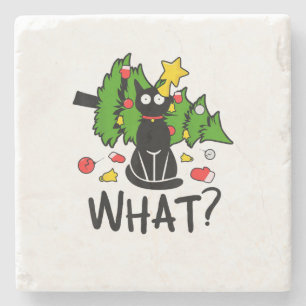 Grappige Zwarte Katten Kerstboom Kerstmis Sinterkl Stenen Onderzetter