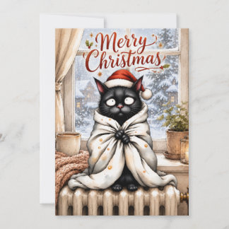 Grappige Zwarte Katten Kerstkaart – Cozy Cat Lover