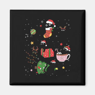 Grappige zwarte katten kerstmuts kerstboom vrolijk magneet