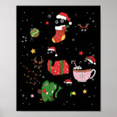 Grappige zwarte katten kerstmuts kerstboom vrolijk poster (Voorkant)
