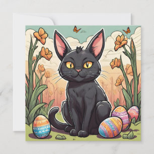Grappige zwarte kitten en paaseierjacht feestdagenkaart