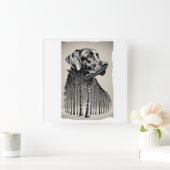 Grappige zwarte labrador houtskool tekening vierkante klok (Huis)