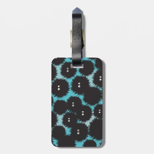 Grappige zwarte pluizige monsters bagagelabel (Achterkant verticaal)