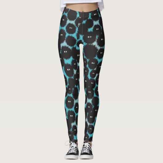 Grappige zwarte pluizige monsters leggings (Voorkant)