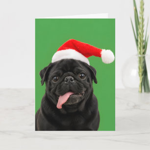 Grappige Zwarte Pug Kerstman Hoed Tong Uit Kerstmi Feestdagen Kaart