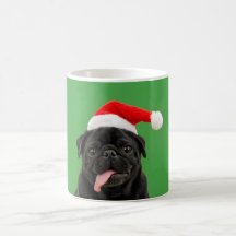 Grappige Zwarte Pug Kerstman Hoed Tong Uit Kerstmi