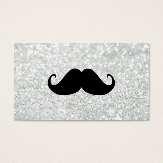 Grappige zwarte snor en wit sparkle zilver visitekaartje (Voorkant)