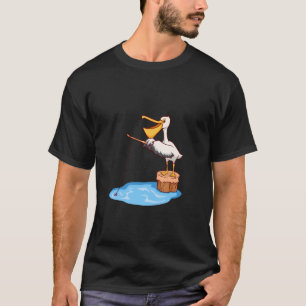 Grapppige Cartoon Pelikaan Vissen T-shirt