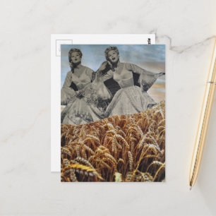 Grapzangende vrouwen in een tarweveld collage briefkaart