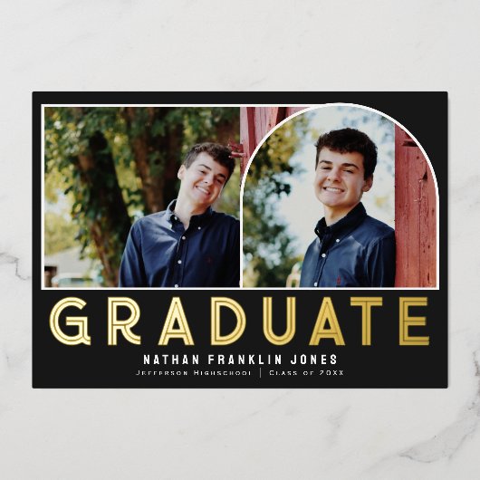 Gras Black Graduation Arch Photo Foil Invitation (Recto)