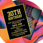 Gras Black Retro Pop 30e anniversaire Invitation<br><div class="desc">Funky rétro memphis invitation pour l'anniversaire adulte. Invitation d'anniversaire pop coloré pour la fête d'anniversaire des jeunes. 1980 géométrique et thème rétro pour le millénaire anniversaire.</div>