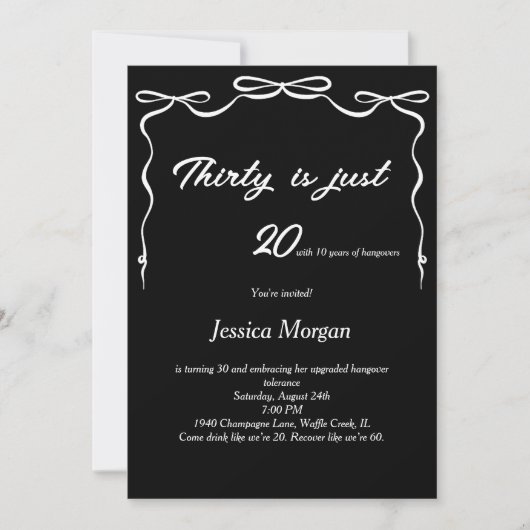 Gras Black & White 30th Birthday Invitation (Devant)