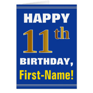 Gras, Bleu, Faux Or 11e anniversaire avec carte de