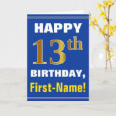 Gras, Bleu, Faux Or 13ème anniversaire avec carte (Fleur jaune)