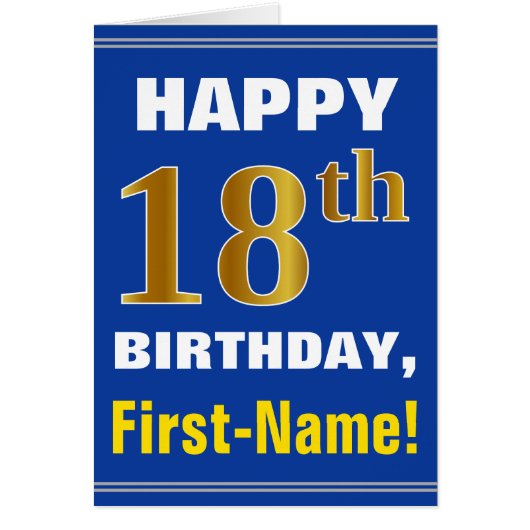 Gras, Bleu, Faux Or 18ème anniversaire avec carte  (Devant)